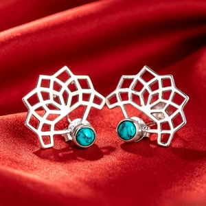 Orecchini Bohemian Lotus in turchese, gioielli per l'orecchio convertibili con doppia funzione: chiusura a lobo e clip - Product Image 2