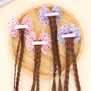 Fermaglio per capelli a coda di cavallo alta per bambine, con fiocco, paillettes, raso, rete, elastico, stile dolce e divertente, a trama intrecciata, per bambine - Product Image 4