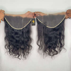Extensions de cheveux humains Raw Indian Temple, bouclés, lisses, avec lace closure, deep wave, 13x6, avec lace closure transparente HD - Product Image 1