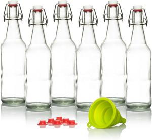 16 oz. Bouteille en verre à couvercle oscillant de style Grolsch avec entonnoir Extrémité ouverte facile pour l'emballage de bocal en verre de brassage de bière Kombucha <span class=keywords><strong>Kiefer</strong></span> - Product Image 3