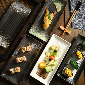Plato Rectangular Largo a Rayas para Exhibición de Postres en Hoteles y Restaurantes, Uso Comercial, Platos de <span class=keywords><strong>Sushi</strong></span>, Juego de Platos de Cerámica - Product Image 3