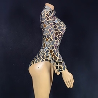 Mode à manches longues Bling Glitter Stripper Tenues Vêtements de danse exotiques Club Justaucorps Showgirl Combinaisons Femmes Sexy Sequin Bodys
