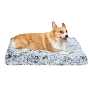 Tapis pour animaux de compagnie en fausse fourrure grise, rectangulaire, doux, design moderne, lavable, mousse à mémoire de forme pour chiens, toutes saisons, utilisation en intérieur - Product Image 6
