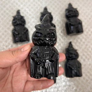 En Oferta: Tallados de Cristal de Halloween, Calaveras de Calabaza Hechas a Mano con Piedras de Obsidiana Natural para Decoración - Product Image 4