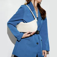 Sac à bandoulière décontracté ZPT039 WEEKS de luxe, tendance mode, petit sac tissé en forme de dumpling, fermeture éclair, en PU et polyester, capacité 1-1,9L pour femme