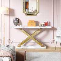 Table de canapé longue moderne Tribesigns avec base en métal géométrique derrière le canapé Tables console en faux marbre doré