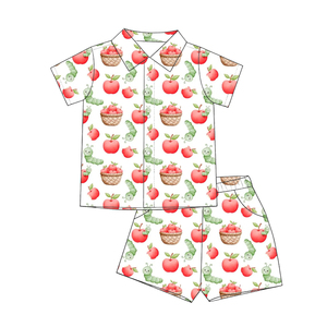 Ensemble de pyjama pour enfants en soie de lait, manches courtes, vêtements de nuit à boutons imprimés personnalisés - Product Image 1