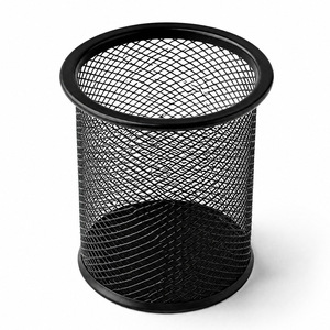 Porte-stylo rond en métal, organisateur de bureau en maille noire pour le rangement de la papeterie de bureau - Product Image 5