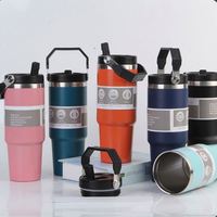 Bouteille d'eau isotherme en acier inoxydable grande capacité 30oz avec double paille et poignée ergonomique – Vaisselle isotherme en plastique