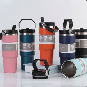 Large Capacity 30oz Insulated Stainless Steel Water Bottle Double <b>Drinking</b> Straw Hand Grip Design Insulated Plastic Drinkware - Product Image 5