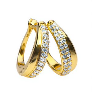 Pendientes de Aro de Lujo Chapados en Oro con Cristales de Estrás Engastados, Joyería para Uso Diario de Mujer, Acabado 18K - Product Image 1