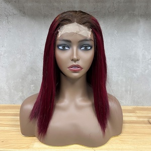 Perruque personnalisée couleur bordeaux ombré 4/99J, couleur vin 99J, tissage de cheveux humains lisses Fumi, extensions de cheveux avec closure en dentelle - Product Image 2