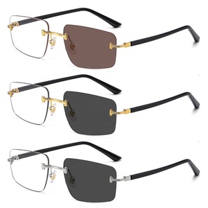 Gafas clásicas poligonales para hombre, sin montura, con lentes fotocromáticas, bloqueo de luz azul, protección UV400 para computadora, para exteriores e interiores. - Product Image 5