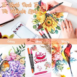 Uptodate <span class=keywords><strong>acheter</strong></span> des articles de papeterie stylo <span class=keywords><strong>aquarelle</strong></span> Hellighted livres de coloriage pour adultes double brosse marqueurs stylos prise de notes planificateur Journal - Product Image 4