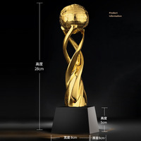 Trophées en résine plaqués or sur mesure, design globe, récompenses sur socle en cristal noir personnalisé