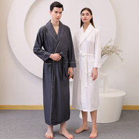 Peignoirs gaufrés unisexes avec logo brodé personnalisé, peignoir long en tricot gaufré, robe de spa, kimono à manches longues, chemise de nuit adulte