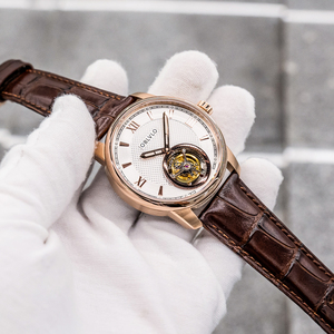 <span class=keywords><strong>OBLVLO</strong></span> Nouvelle Montre de Luxe Automatique Tourbillon pour Homme, Design Creux, Or Rose, Bracelet en Cuir, Étanche, Classique JM-TB - Product Image 1