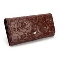 Portefeuilles en cuir à motif rose avec poche arrière Exquisite Metal Logo Purse Cash Pouch