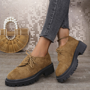 British Style Large Size Lace-up Low-top Shoes for Women Autumn Fashion Leopard Thick Sole Block Heel - Product Image 6