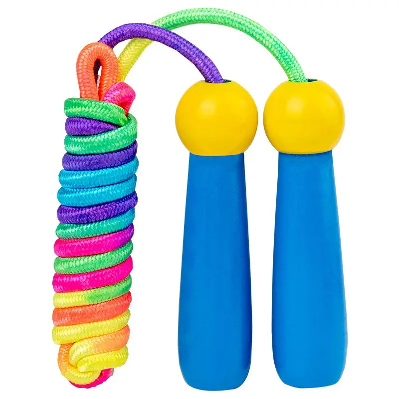Wooden handle jump rope kids toy training body building wholesale gym equipment cotton jump rope at home