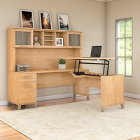 Bureau d'ordinateur convertible en forme de L durable avec plateau réglable en hauteur, organiseur de dossiers en bois et 2 étagères réglables