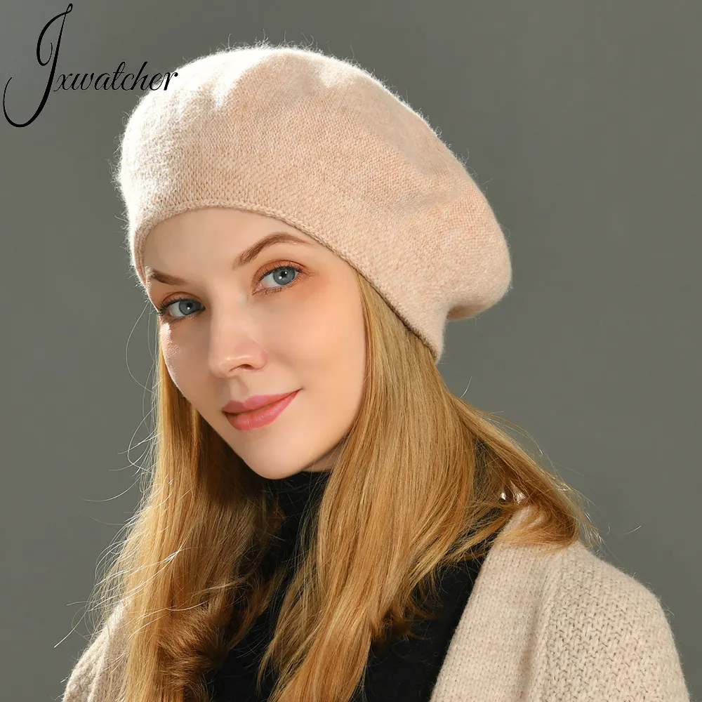 Commercio all'ingrosso autunno spesso caldo artista pittore stile francese inverno doppio strato Mulit colori donna Cashmere lavorato a maglia berretto personalizzato cappello