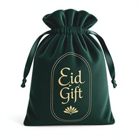 Sac cadeau en velours vert, pochette d'emballage Eid Mubarak, logo personnalisé, feuille d'or pour bijoux Eidiya