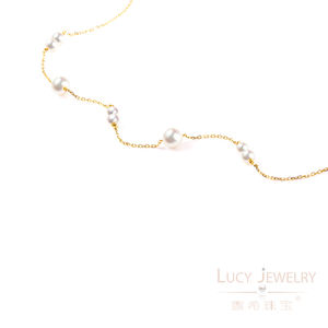 Chica romántica Linda encantadora <span class=keywords><strong>Tik</strong></span> <span class=keywords><strong>Tok</strong></span> Ins Popular perla <span class=keywords><strong>de</strong></span> agua dulce 18K oro encanto collar gargantilla cadena <span class=keywords><strong>de</strong></span> eslabones Mini joya para regalo - Product Image 4