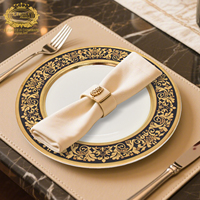 Lot de 2 assiettes de luxe modernes en porcelaine fine avec bord doré pour restaurant, hôtel, mariage, maison – Vaisselle en gros
