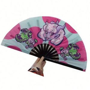 พัดลม Kungfu ไม้ไผ่พับได้สำหรับผู้ชายผ้าโพลีเอสเตอร์พิมพ์ลายตามสั่งขนาด33ซม. - Product Image 5