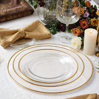 Assiette de présentation de luxe pour mariage, 13 pouces, transparente avec bordure dorée, vaisselle en verre personnalisée pour la décoration d'événements