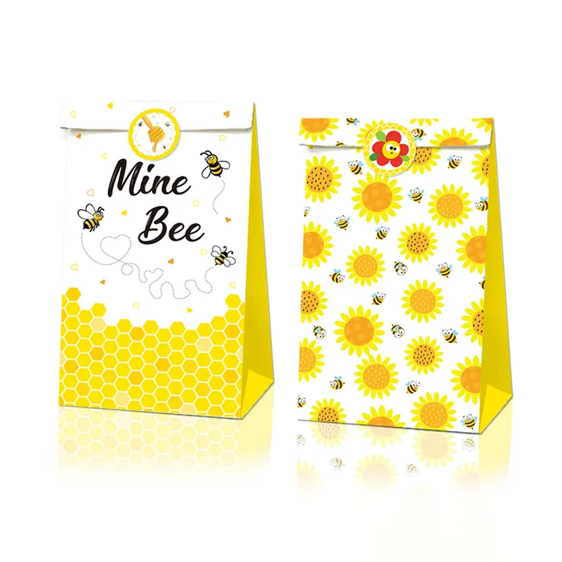 Bee Honey Nest Chrysanthemum Theme Party Tote Bag Birthday Party Candy Dessert Storage Bags Jewelry Gift Paper Bag