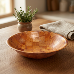 Nouveau style 2026 – Bol à salade vintage en bois d'acacia poli, écologique, pour fêtes et usage domestique, BS International Utter Pradesh 0,4 kg - Product Image 1