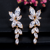 Boucles d'oreilles pendantes en zircone cubique CZ, forme feuille brillante, pour mariage, mariée, bijoux pour femmes - Grande Vente