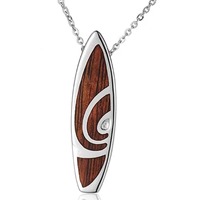 Pendentif en argent sterling S925 et bois de Koa, motif planche de surf hawaïenne, en promotion