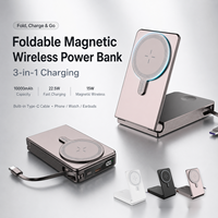Cargador Portátil Inalámbrico Plegable de 10000 mAh, 15 W, Cargador Magnético, Carga Rápida de 22.5 W, Cable Tipo C Integrado