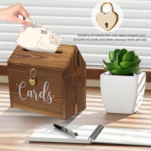 Wooden <b>Wedding</b> <b>Card</b> <b>Box</b> With Lock Rectangular Solid Wood <b>Card</b> Holder For <b>Wedding</b> Decorative Storage - Product Image 4