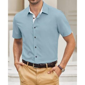 Jmierr Áo sơ mi nam cổ điển thường ngày nút xuống <span class=keywords><strong>chambray</strong></span> lanh áo sơ mi không nhăn ngắn tay áo đơn ngực đóng cửa kích thước 3XL - Product Image 4