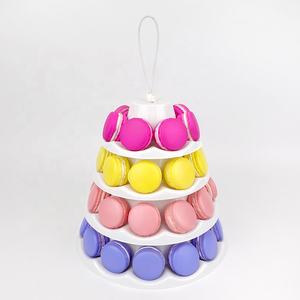 Soporte de <span class=keywords><strong>torre</strong></span> de macarrón de 4 niveles, expositor de galletas de plástico para mascotas blancas con mango, nuevo - Product Image 1