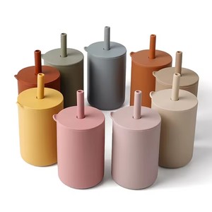 Gobelet en silicone portable personnalisable pour bébé, sans BPA, couleur unie, qualité alimentaire, anti-déversement, 150 ml, avec paille - Product Image 1