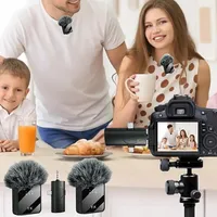 Microphone Lavalier sans Fil en Plastique avec Réduction de Bruit, Rechargeable et Portable, pour Android, iPhone et Podcast