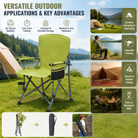 Chaise de camping pliable portable avec poche de rangement et porte-gobelet, structure en acier
