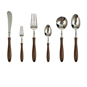 Juego de Cubiertos de Acero Inoxidable Ecológico con Mango de Wengué, <span class=keywords><strong>Color</strong></span> Natural, Diseño Contemporáneo para Regalos Empresariales - Product Image 1