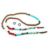 Chaîne de perles en pierre naturelle (Jaspe Rouge, Turquoise, Bois de Coco, Bois de Pin) pour lunettes, masque et écouteurs, en acier inoxydable, écologique