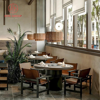 Ensemble de mobilier moderne pour café-restaurant, couleur personnalisable, table, chaise en cuir marron foncé, structure métallique, pour café et salle à manger