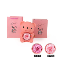 Idées cadeaux pour la fête des mères Rose préservée Cadeaux faits à la main pour la Saint-Valentin Fleur de rose en mousse Ours en peluche Cadeaux pour la fête des mères
