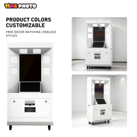 Kiosque photo instantané à monnayeur avec imprimante, écran tactile et armoire éclairée sur roulettes pour lieux de divertissement
