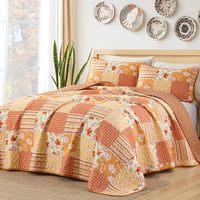 Ensemble de couvre-lit orange bohème, ensemble de couvre-lit matelassé floral, couvre-lit matelassé léger, ensemble de literie pour chambre à coucher