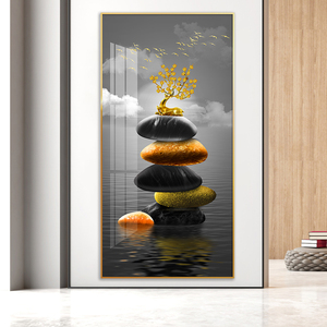 Cerf doré allongé <span class=keywords><strong>sur</strong></span> la roche peinture art mural de luxe pour couloir et décoration murale de la maison photo impression toile et affiches - Product Image 3