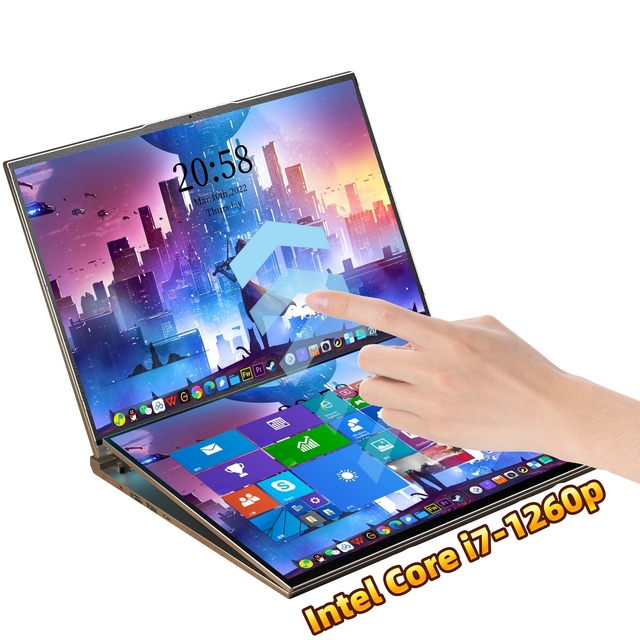 2025 New 16 Inch Intel Core I7-1360P DualScreen Business Laptop Windows 11 Pro 1TB/2TB DDR4 Touch Metal Stock